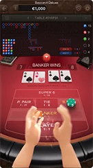 Baccarat Deluxe · Menempatkan chip pada area taruhan PLAYER, BANKER, TIE, atau opsi samping lainnya.