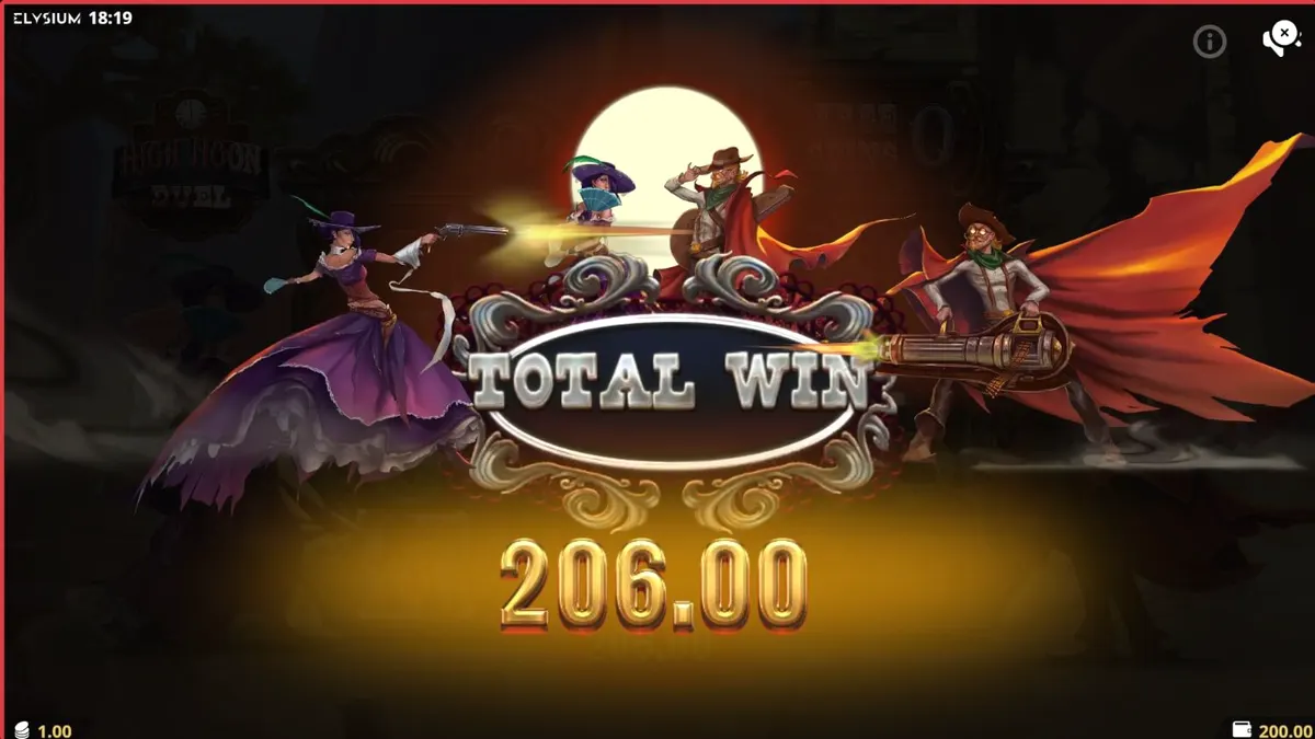 Tampilan visual aksi duel koboi dalam slot High Noon Duel